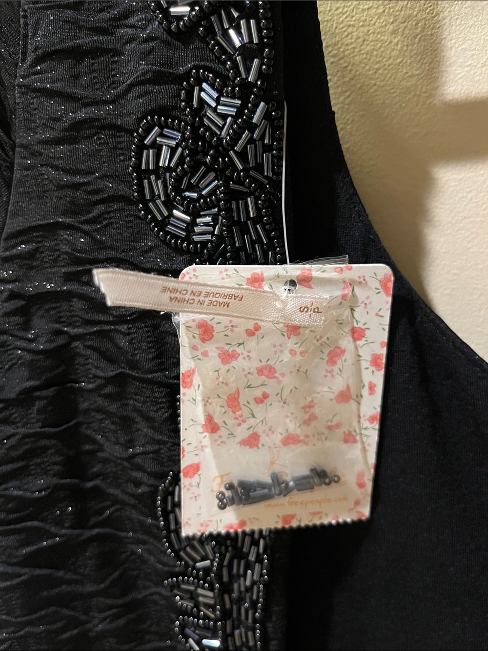 Free People Black Textured Scoop Backless Dress with Beaded Details - Picture 3 of 7